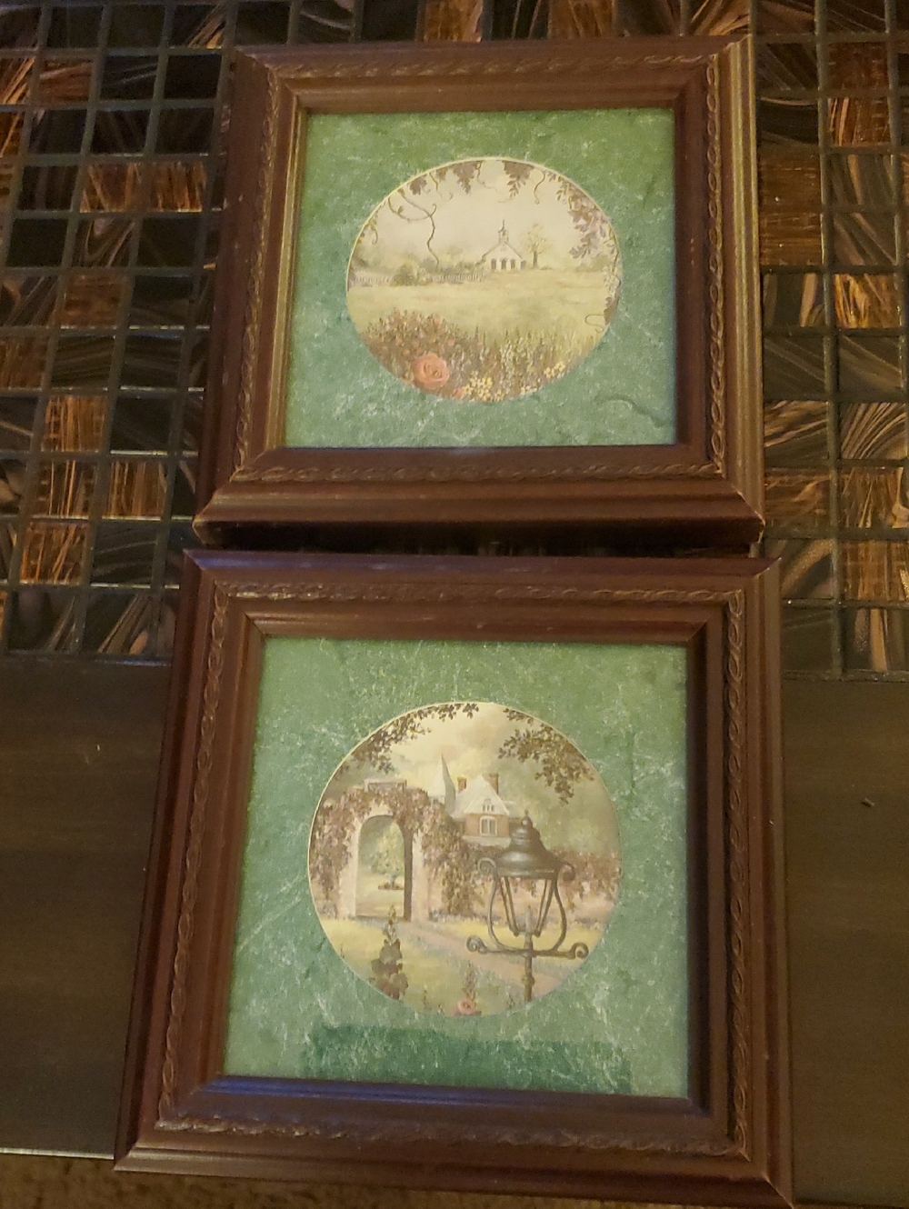 Framed Vintage-Style Green Scenic Wall Art Pair